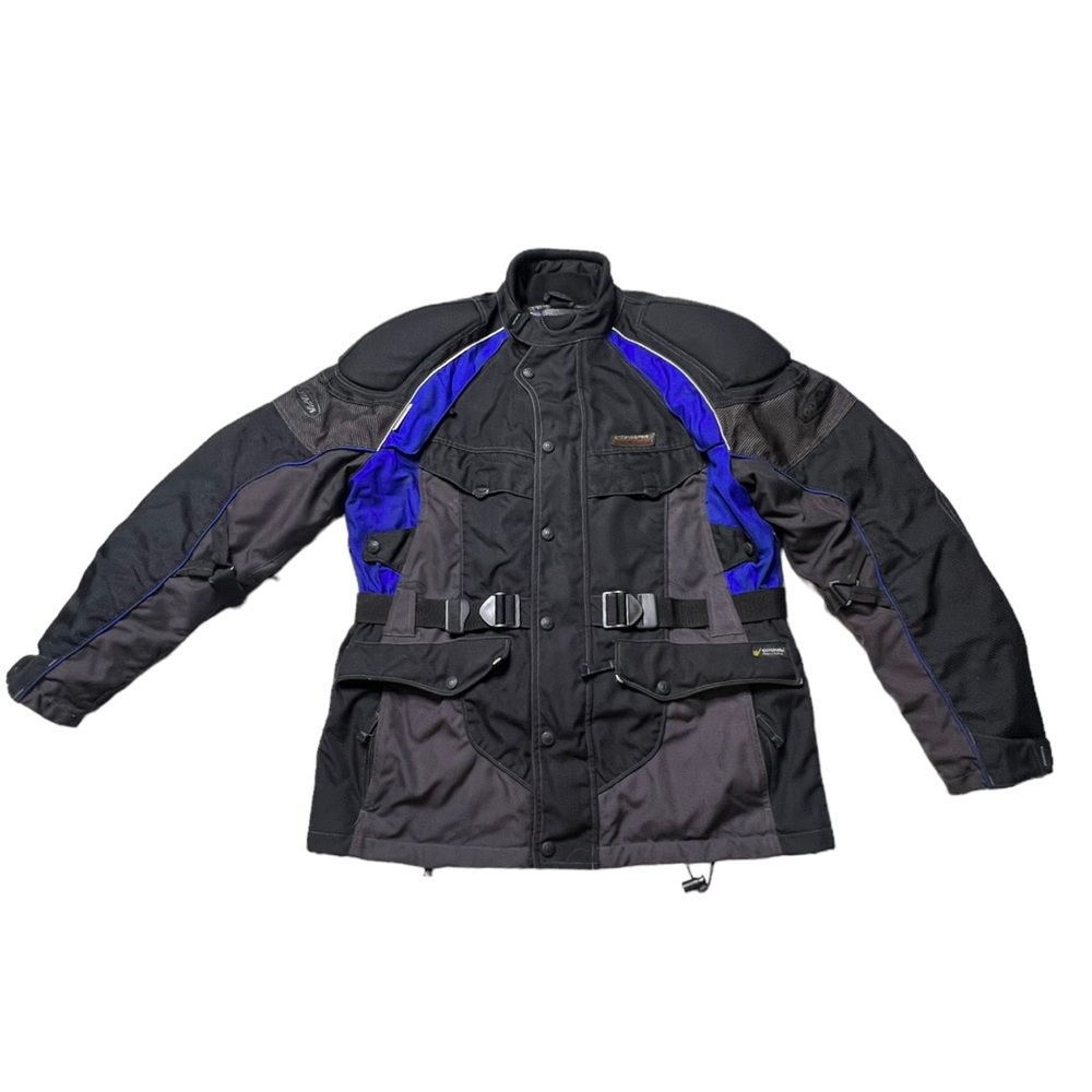 vintage blue black grey olympia moto sports motorcycle jacket Sz L